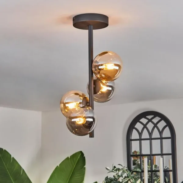 hofstein Plafonnier - Verre 10 cm Chehalis Ambre, Fumé, 4 lumières* Lampes Modernes