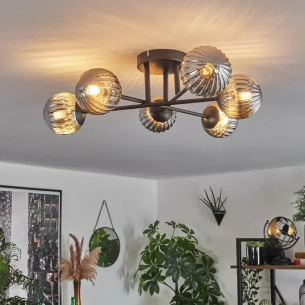 hofstein Plafonnier - Verre 10 cm Chehalis Fumé, 6 lumières* Lampes Modernes