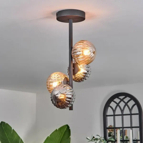 hofstein Plafonnier - Verre 10 cm Chehalis Ambre, Fumé, 4 lumières* Lampes Modernes