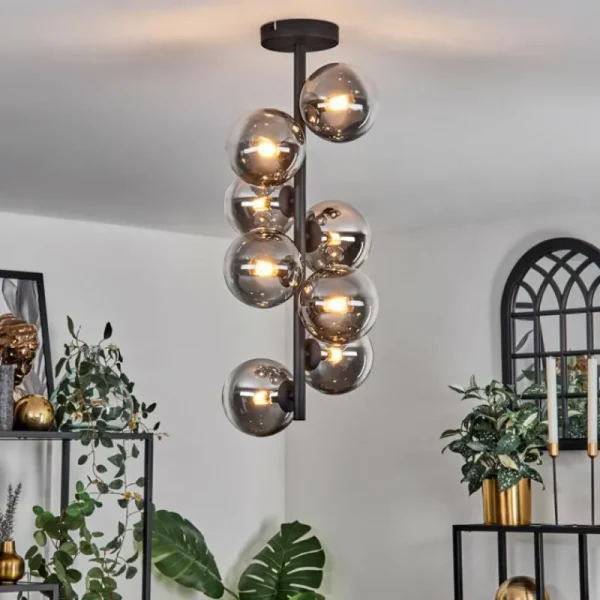 hofstein Plafonnier - Verre 12 cm Chehalis Clair, Fumé, 8 lumières* Lampes Modernes