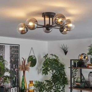 hofstein Plafonnier - Verre 10 cm Chehalis Clair, Fumé, 6 lumières* Lampes Modernes