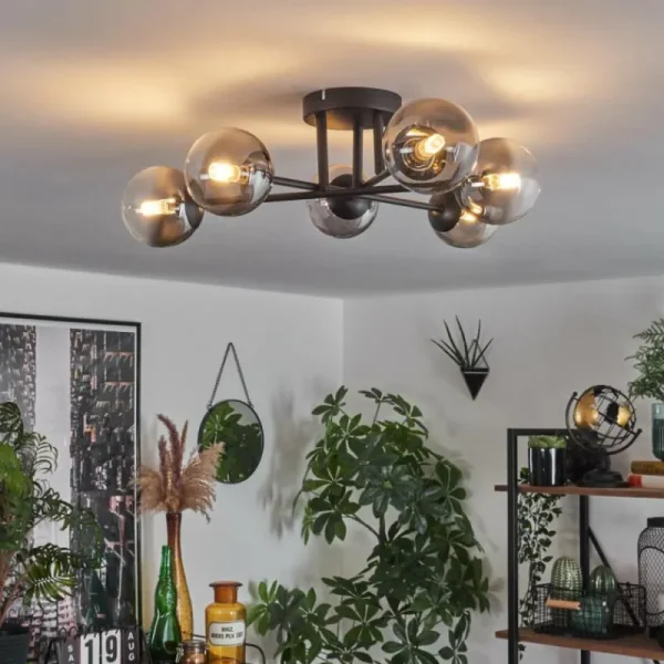 hofstein Plafonnier - Verre 10 cm Chehalis Clair, Fumé, 6 lumières* Lampes Modernes