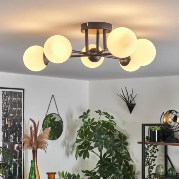 hofstein Plafonnier - Verre 10 cm Chehalis Blanc, 6 lumières* Lampes En Verre