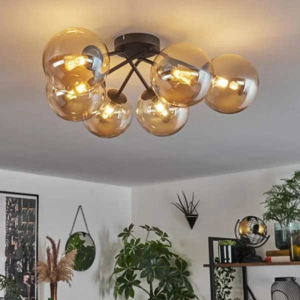 hofstein Plafonnier - Verre 15 cm Chehalis Ambre, 6 lumières* Lampes En Verre