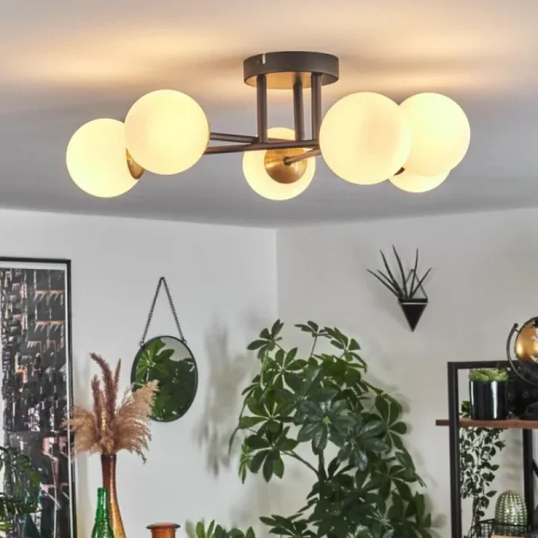 hofstein Plafonnier - Verre 10 cm Chehalis Or, Noir, 6 lumières* Lampes En Verre