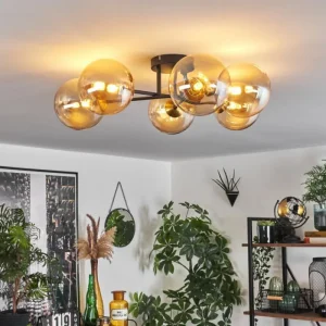 hofstein Plafonnier - Verre 15 cm Chehalis Or, Noir, 6 lumières* Lampes En Verre