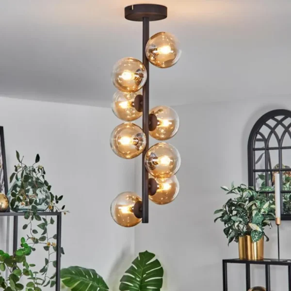 hofstein Plafonnier - Verre 10 cm Chehalis Ambre, Clair, 8 lumières* Lampes En Verre