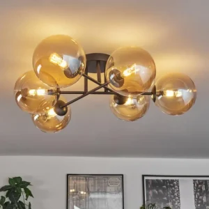 hofstein Plafonnier - Verre 15 cm Chehalis Ambre, 6 lumières* Lampes En Verre