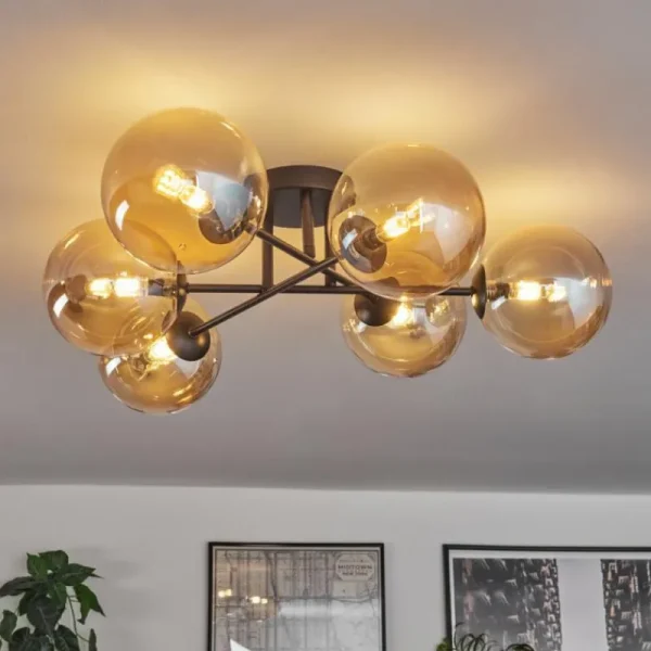 hofstein Plafonnier - Verre 15 cm Chehalis Ambre, 6 lumières* Lampes En Verre