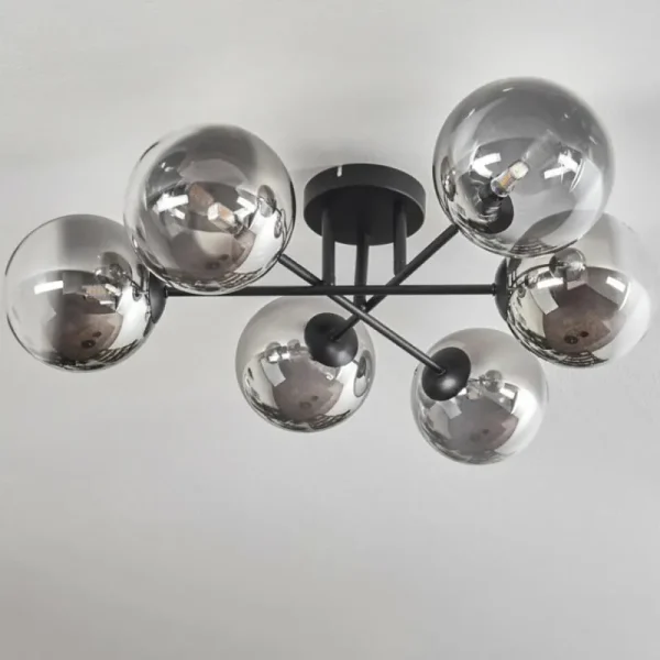 hofstein Plafonnier - Verre 15 cm Chehalis Clair, Fumé, 6 lumières* Lampes Modernes