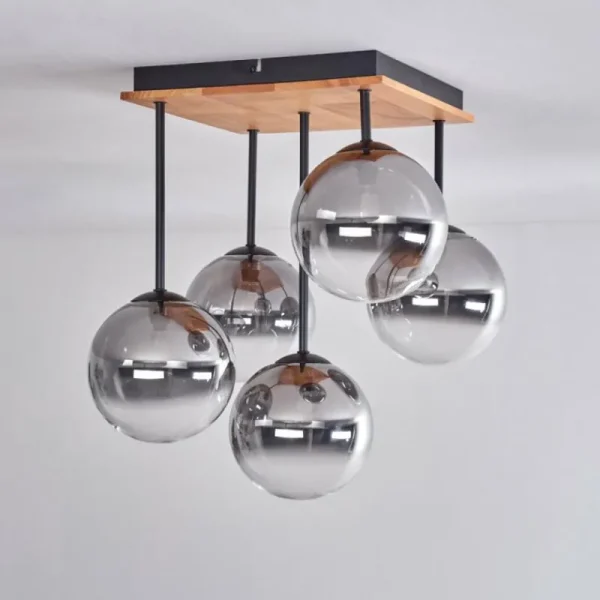 hofstein Plafonnier - Verre 15 cm Chehalis Écru, Noir, 5 lumières* Lampes Modernes