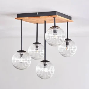 hofstein Plafonnier - Verre 12 cm Chehalis Écru, Noir, 5 lumières* Lampes Modernes