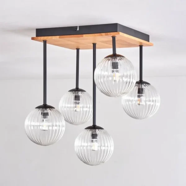 hofstein Plafonnier - Verre 12 cm Chehalis Écru, Noir, 5 lumières* Lampes Modernes