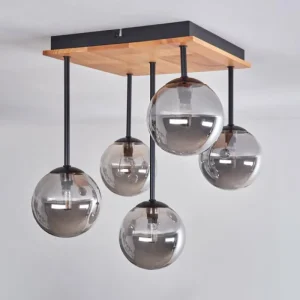hofstein Plafonnier - Verre 12 cm Chehalis Écru, Noir, 5 lumières* Lampes Modernes