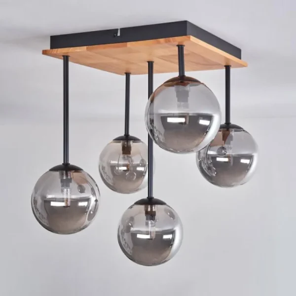 hofstein Plafonnier - Verre 12 cm Chehalis Écru, Noir, 5 lumières* Lampes Modernes