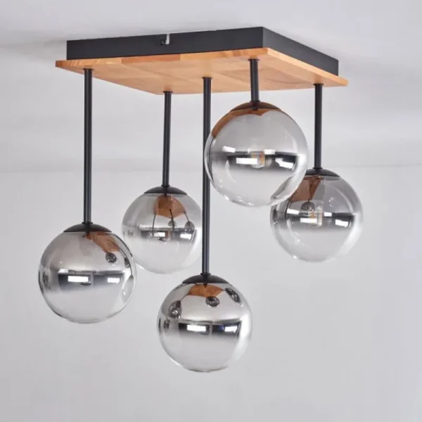 hofstein Plafonnier - Verre 12 cm Chehalis Écru, Noir, 5 lumières* Lampes Modernes
