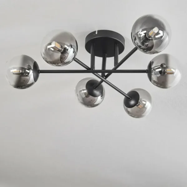hofstein Plafonnier - Verre 10 cm Chehalis Clair, Fumé, 6 lumières* Lampes Modernes