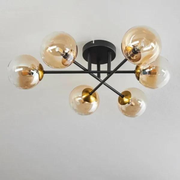 hofstein Plafonnier - Verre 12 cm Chehalis Or, Noir, 6 lumières* Lampes En Verre