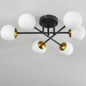 hofstein Plafonnier - Verre 10 cm Chehalis Or, Noir, 6 lumières* Lampes En Verre