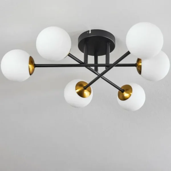 hofstein Plafonnier - Verre 10 cm Chehalis Or, Noir, 6 lumières* Lampes En Verre