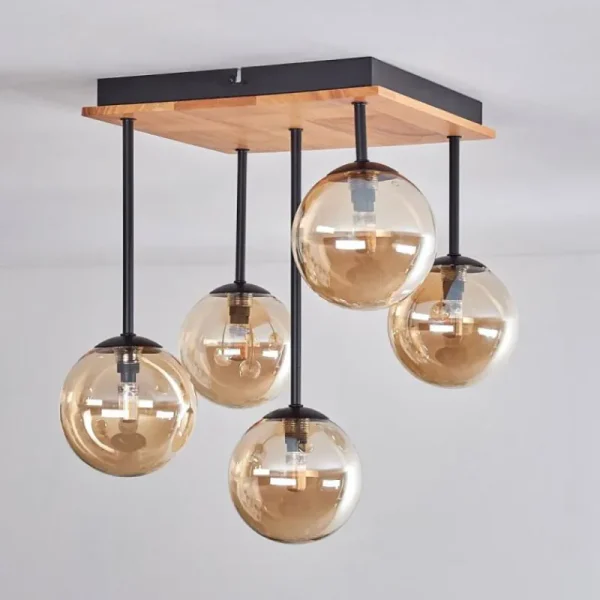 hofstein Plafonnier - Verre 12 cm Chehalis Écru, Noir, 5 lumières* Lampes Modernes
