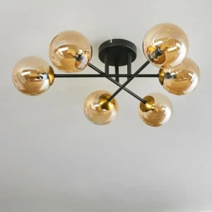 hofstein Plafonnier - Verre 12 cm Chehalis Or, Noir, 6 lumières* Lampes En Verre