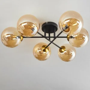 hofstein Plafonnier - Verre 15 cm Chehalis Or, Noir, 6 lumières* Lampes En Verre