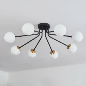 hofstein Plafonnier - Verre 10 cm Chehalis Or, Noir, 8 lumières* Lampes En Verre