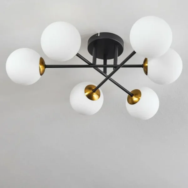 hofstein Plafonnier - Verre 12 cm Chehalis Or, Noir, 6 lumières* Lampes En Verre