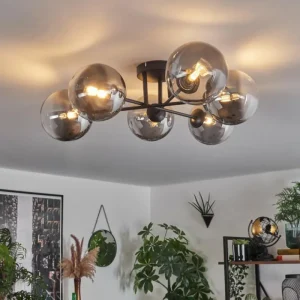 hofstein Plafonnier - Verre 15 cm Chehalis Clair, Fumé, 6 lumières* Lampes Modernes