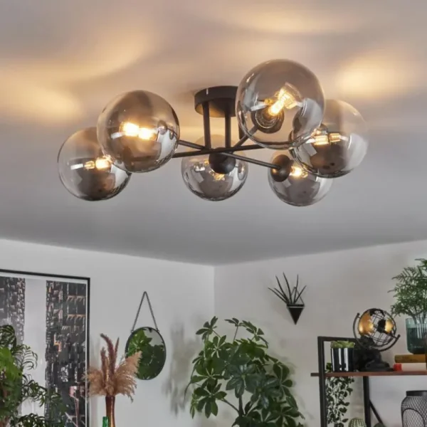 hofstein Plafonnier - Verre 15 cm Chehalis Clair, Fumé, 6 lumières* Lampes Modernes