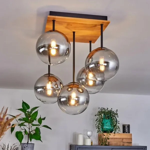 hofstein Plafonnier - Verre 15 cm Chehalis Écru, Noir, 5 lumières* Lampes Modernes