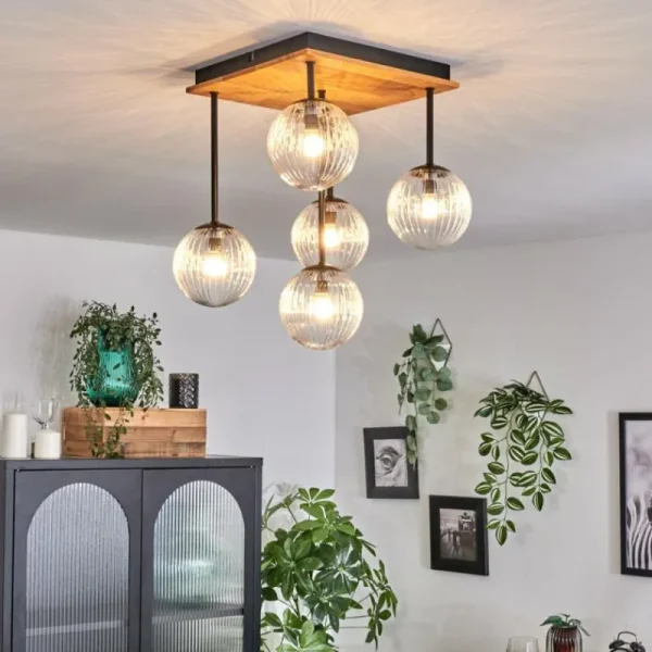 hofstein Plafonnier - Verre 12 cm Chehalis Écru, Noir, 5 lumières* Lampes Modernes