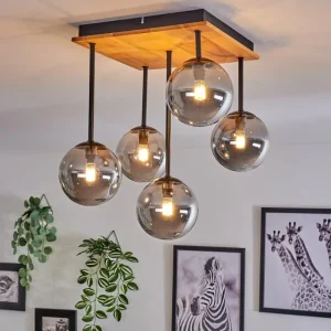 hofstein Plafonnier - Verre 12 cm Chehalis Écru, Noir, 5 lumières* Lampes Modernes