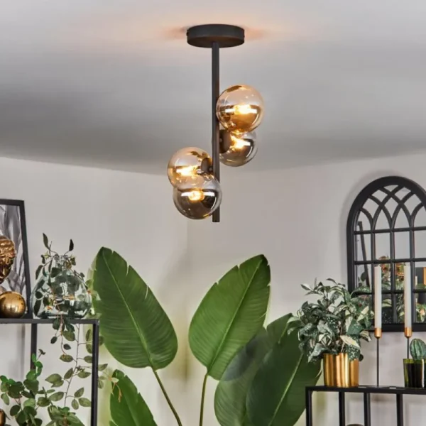 hofstein Plafonnier - Verre 10 cm Chehalis Ambre, Fumé, 4 lumières* Lampes Modernes