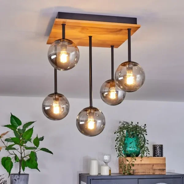 hofstein Plafonnier - Verre 10 cm Chehalis Écru, Noir, 5 lumières* Lampes Modernes