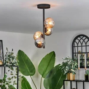 hofstein Plafonnier - Verre 10 cm Chehalis Ambre, Fumé, 4 lumières* Lampes Modernes