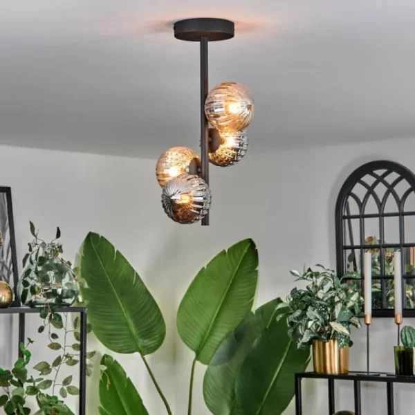 hofstein Plafonnier - Verre 10 cm Chehalis Ambre, Fumé, 4 lumières* Lampes Modernes