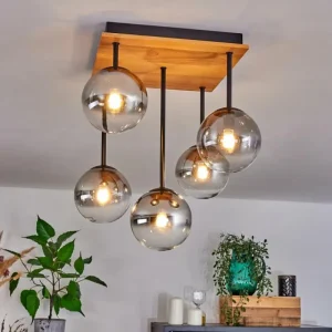 hofstein Plafonnier - Verre 12 cm Chehalis Écru, Noir, 5 lumières* Lampes Modernes