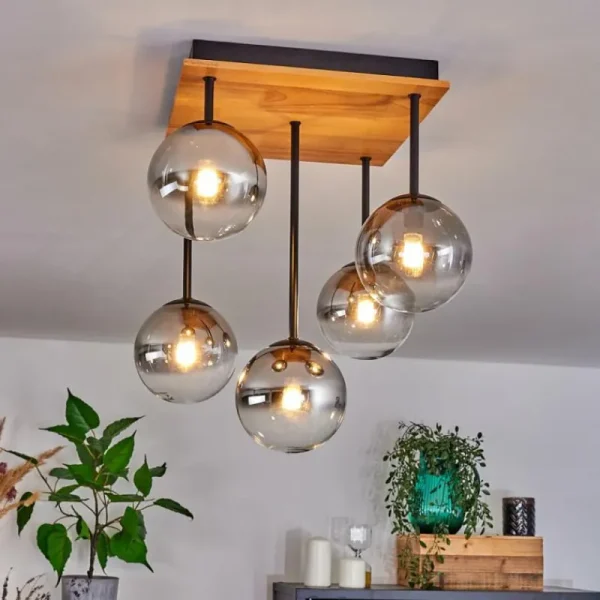 hofstein Plafonnier - Verre 12 cm Chehalis Écru, Noir, 5 lumières* Lampes Modernes