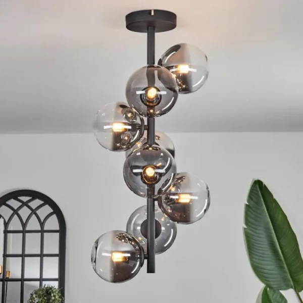 hofstein Plafonnier - Verre 12 cm Chehalis Clair, Fumé, 8 lumières* Lampes Modernes