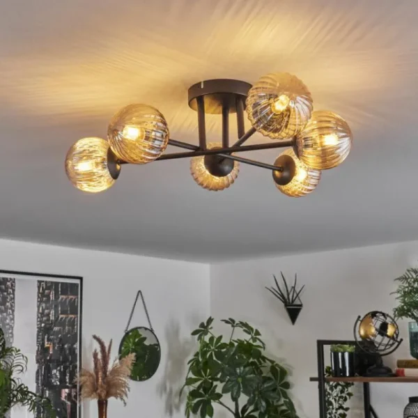 hofstein Plafonnier - Verre 10 cm Chehalis Ambre, 6 lumières* Lampes Modernes