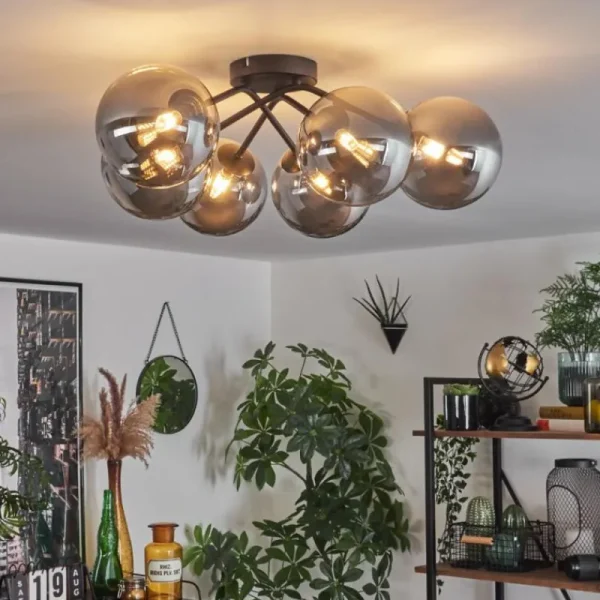 hofstein Plafonnier - Verre 15 cm Chehalis Fumé, 6 lumières* Lampes Modernes