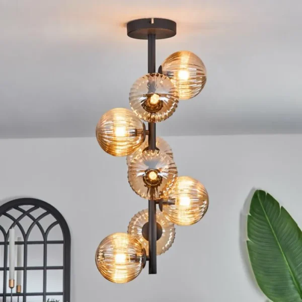 hofstein Plafonnier - Verre 12 cm Chehalis Ambre, 8 lumières* Lampes Modernes