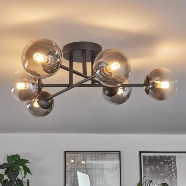 hofstein Plafonnier - Verre 10 cm Chehalis Clair, Fumé, 6 lumières* Lampes Modernes