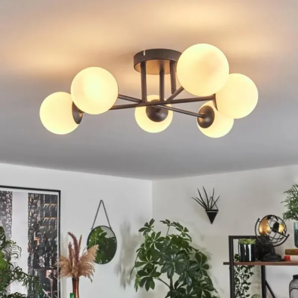 hofstein Plafonnier - Verre 10 cm Chehalis Blanc, 6 lumières* Lampes En Verre