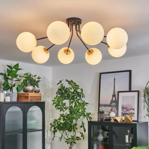 hofstein Plafonnier - Verre 15 cm Chehalis Or, Noir, 8 lumières* Lampes En Verre
