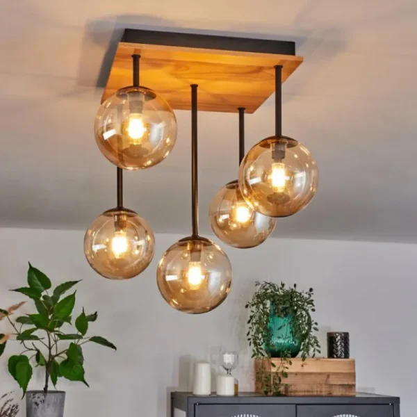 hofstein Plafonnier - Verre 12 cm Chehalis Écru, Noir, 5 lumières* Lampes Modernes