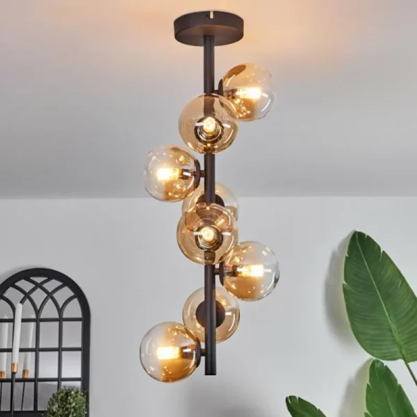 hofstein Plafonnier - Verre 10 cm Chehalis Ambre, Clair, 8 lumières* Lampes En Verre