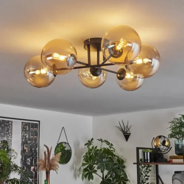 hofstein Plafonnier - Verre 15 cm Chehalis Ambre, 6 lumières* Lampes En Verre
